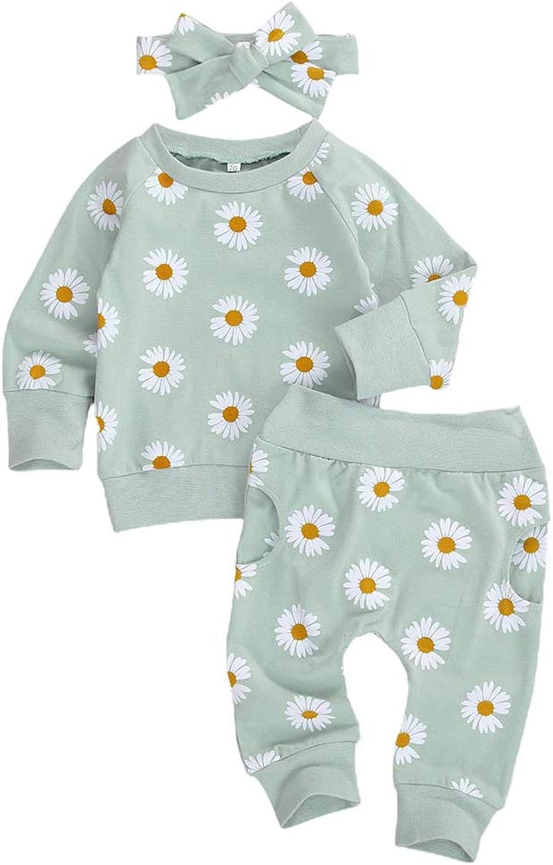 0-24M Flower Newborn Infant Baby Girl Clothes Set Long Sleeve Sweatshirts Tops Pants Outfits