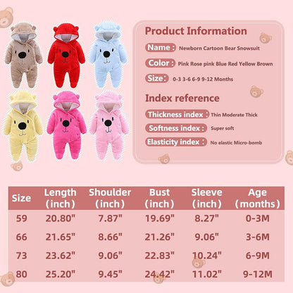 Baby Newborn Snowsuit Onesie Winter Coat Romper for Infant Girls Boys